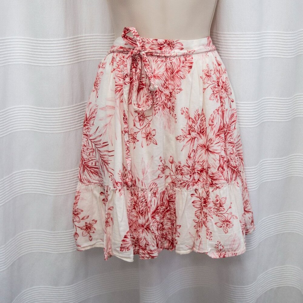 NWOT Coral & Cream Tropical Cotton Ruffle Skirt